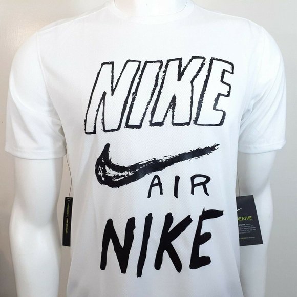 Nike Breathe Run Top Short Sleeve GX Running Shirt White Black Men’s Medium - Picture 5 of 8